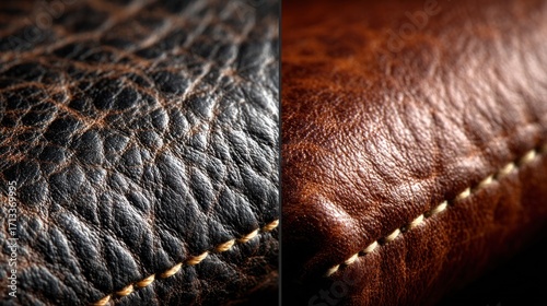 Split-tone luxury: Close-up reveals deep texture in dark and light brown leathers