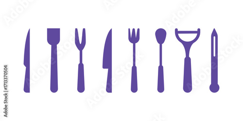 Set of kitchen utensils silhouettes bundle featuring essential kitchen tools and cooking accessories in modern black style for culinary, food, and cooking themes