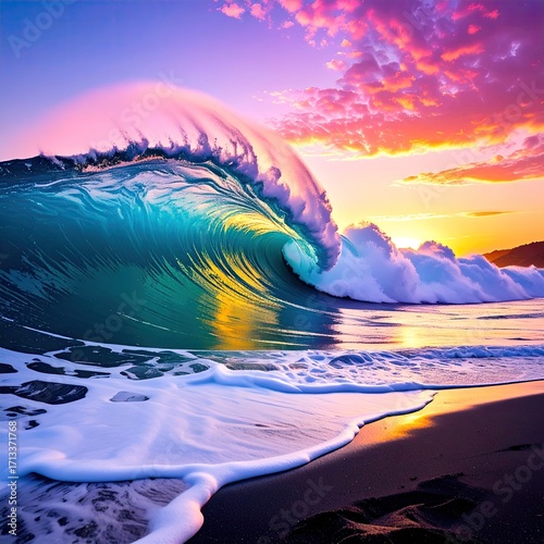 Epic sunset wave, vibrant colors