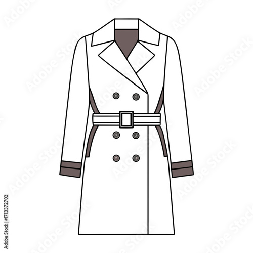 Classic trench coat design with double-breasted buttons and belt  