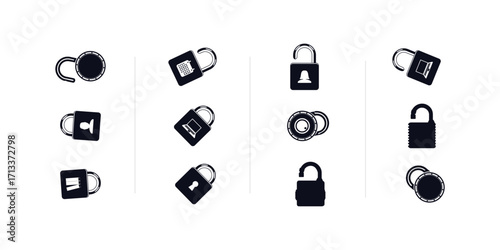 Vector illustration collection of open padlocks and closed locks in various styles and shapes, ideal for security, safety, user interface, and privacy concepts