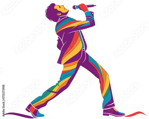 Singer performing silhouette illustration isolated on white background