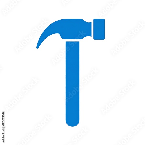 Bold Blue Hammer Icon: Minimalist Construction Tool Graphic