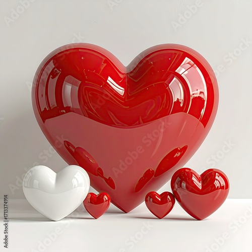 Red and white glossy hearts