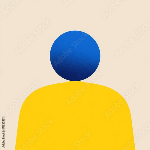 Abstract Blue Circle on Yellow Shape Minimalist Art Design