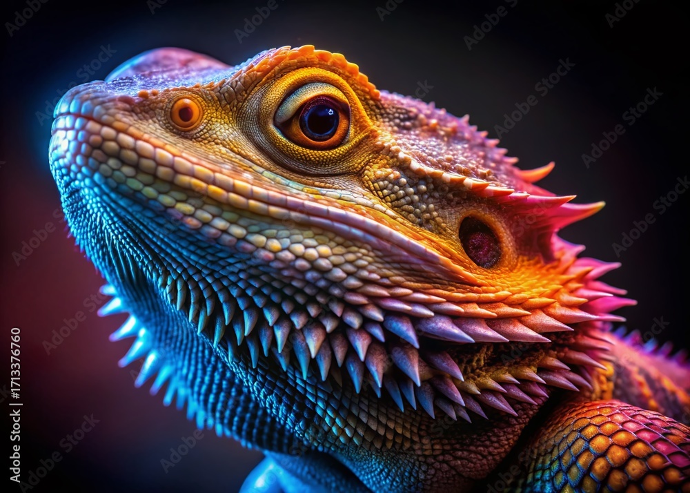 Obraz premium Serene Bearded Dragon Macro Portrait: Iridescent Scales, Quizzical Gaze, Studio Photography