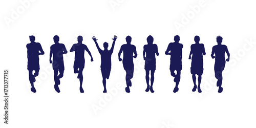Vector silhouettes of running men in motion ideal for sports, fitness, marathon, track events, jogging, competition, and physical activity themes and designs.