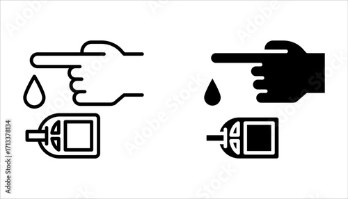 Glucometer icon set, Blood glucose meter test, testing strip diabetes Glucose monitor, glucometer pharmacy on white background