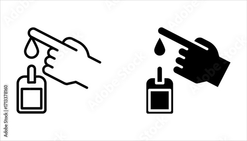 Glucometer icon set, Blood glucose meter test, testing strip diabetes Glucose monitor, glucometer pharmacy on white background