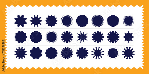 Collection of blank filled starburst badges and price sticker label shapes for promotional discount tags, product highlights and marketing vector designs
