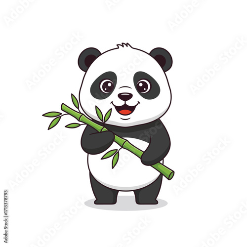 Adorable Panda Bear Cub Holding Bamboo Illustration