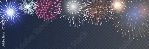 Vector Brightly Colorful Fireworks on the background of the night sky.