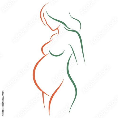 Line art drawing of a pregnant woman.