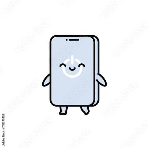 Playful smartphone icon brought to life as a smiling character, representing the friendly side of technology and mobile experiences with a positive digital vibe
