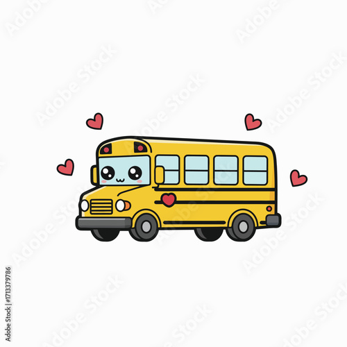 Cute cartoon yellow school bus with hearts, perfect for back to school or children's transportation themes