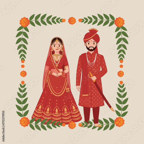 Indian wedding couple celebrating tradition with elegant attire