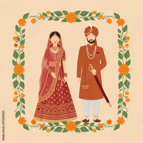 Indian wedding couple celebrating tradition with elegant attire