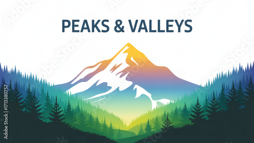 Mountain landscape vector illustration with peaks and valleys scenic view for travel and nature backgrounds