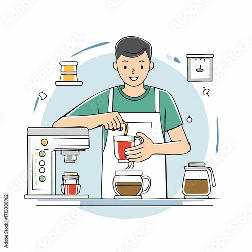 Barista pouring fresh coffee, creating a perfect cup for morning enjoyment and cafe branding