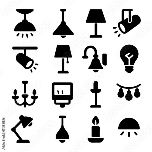 Illuminating Inspiration: A set of meticulously rendered lighting icons, each a symbol of innovation. Showcasing a suite of lighting fixtures for diverse applications.