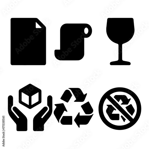 Shipping Symbols: An assortment of essential packaging symbols presented against a flat black palette. This versatile collection is ideal for design projects involving shipping, handling.