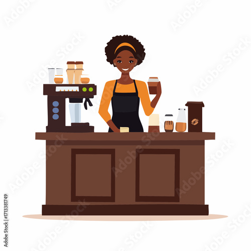 Friendly barista serving coffee, perfect for cafe branding, menus, and social media content