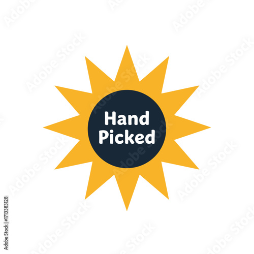 Hand Picked quality selection badge with bright yellow starburst design and dark blue center