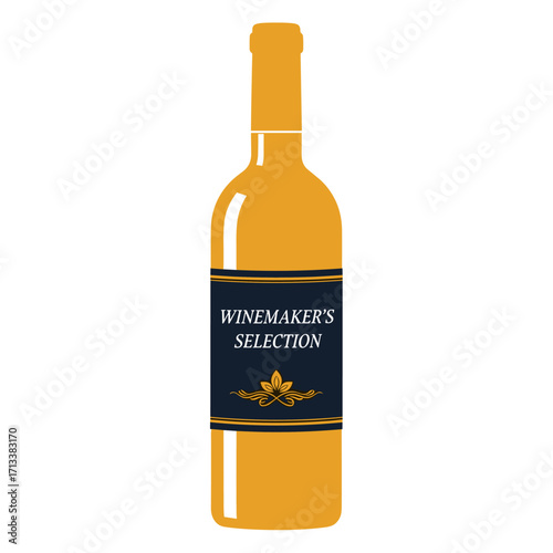 Stylized illustration of a golden wine bottle with a dark blue label featuring 'WINEMAKER'S SELECTION' text and a decorative flourish