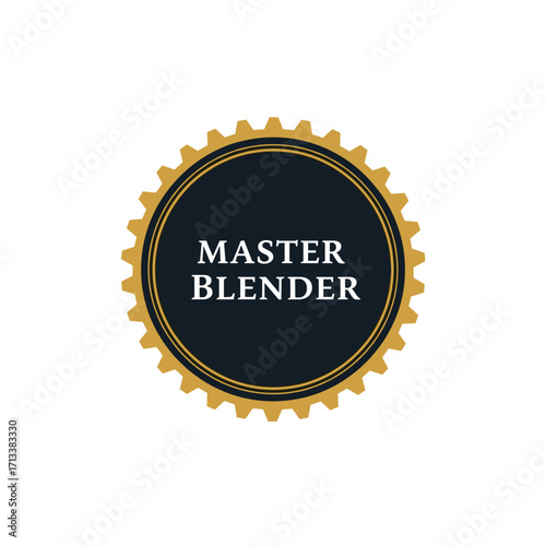 Master Blender vintage style badge with gear outline, premium quality label for craft products and expertise