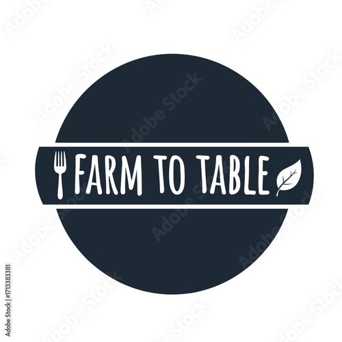 Farm to Table concept logo with fork and leaf icons, representing fresh, local, and organic food sourcing and dining