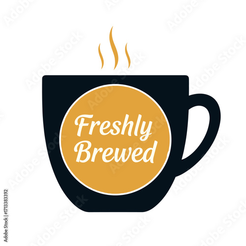 Freshly Brewed coffee cup logo with steam, a warm beverage icon for cafes and restaurants