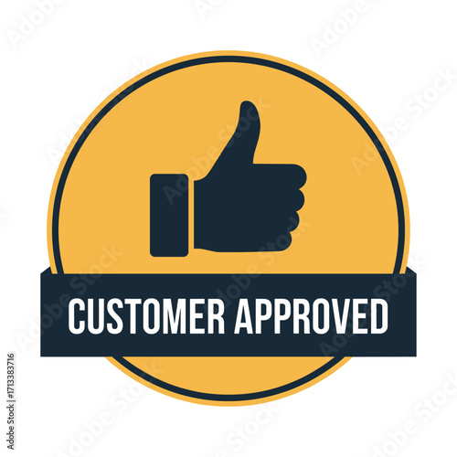 Customer Approved Thumbs Up Icon Yellow Black Badge Seal Sticker Vector Illustration