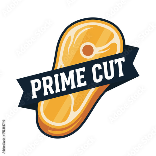 Prime Cut Meat Logo Design Featuring Steak Illustration for Culinary Branding and Food Products