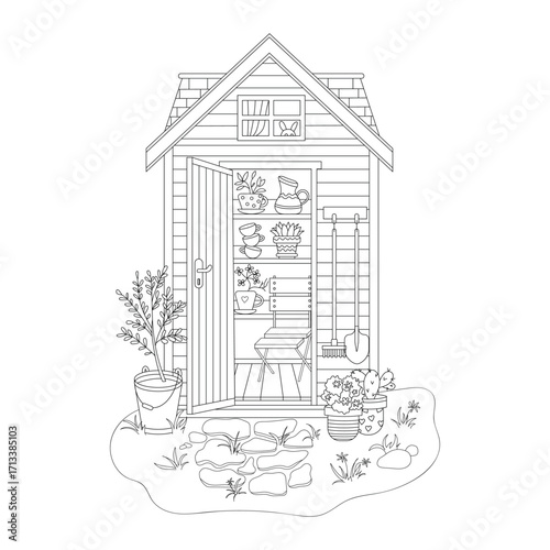 Illustration of a house in sketch style. Coloring