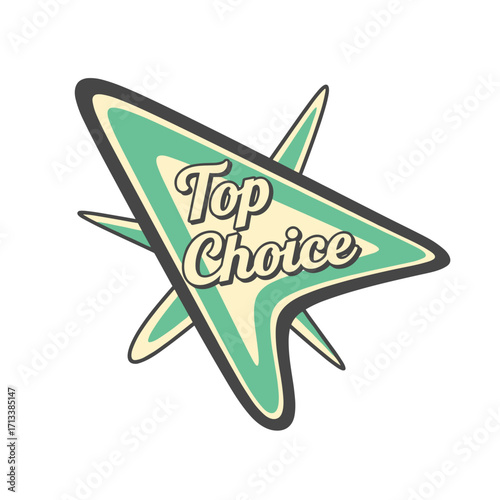 Top Choice retro vintage mid-century modern atomic star burst graphic design element in teal and cream colors