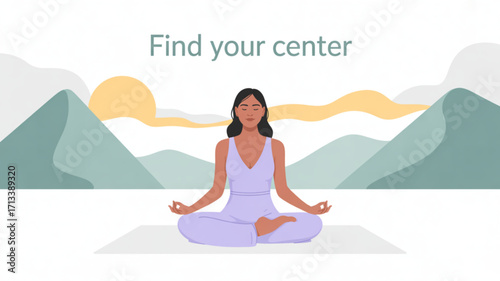 Woman meditating in nature for wellness and mindfulness practice for relaxation and stress relief pose