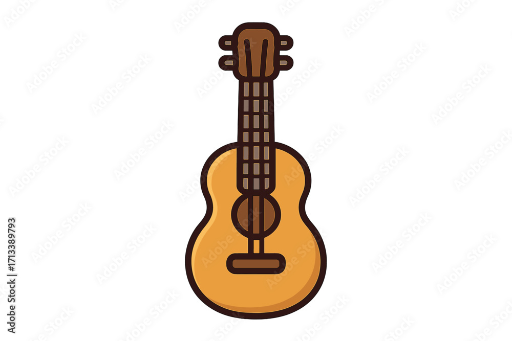 Naklejka premium Ukulele icon vector. Acoustic guitar cartoon illustration. Hawaiian musical instrument symbol. String music concept for logo, web design. Flat simple graphic element isolated.