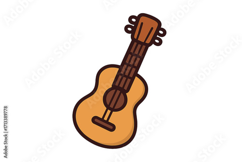 Acoustic guitar vector icon. Music instrument symbol. Cartoon illustration for song, melody, or concert. Ukulele or small guitar graphic for band, hobby or lesson.