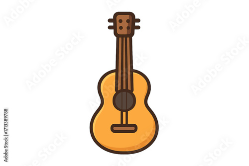Acoustic guitar icon. Musical instrument for folk, country, or classic music. Simple flat vector cartoon illustration. Symbol for band, song, melody, sound, and hobby.
