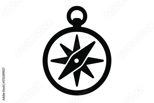 Compass icon silhouette style. Outdoor navigation symbol for travel and adventure. Vector guide for direction, exploration, and discovery. Marine and nautical concepts.
