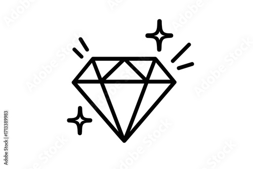 Shining diamond icon in a simple linear style. Crystal gem symbol. Metaphor for quality, value, wealth and luxury. Precious brilliant stone. Vector logo illustration.