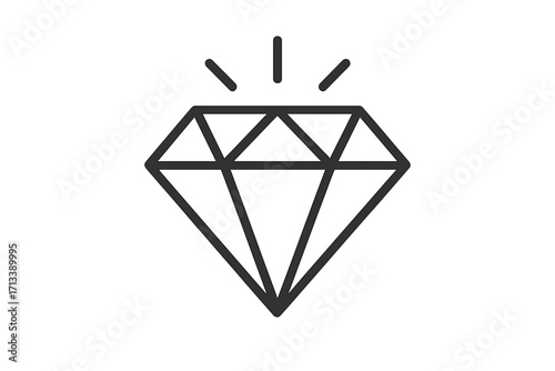 Diamond icon vector. Gemstone line art symbol of a brilliant jewel. Luxury and quality concept. Premium treasure logo. Crystal pictogram for finance or success. Shiny gem.