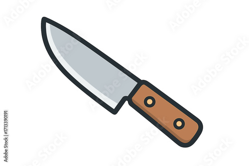 Chef knife vector icon for cooking. Kitchen utensil symbol for food preparation. Sharp cutlery blade for chopping and slicing. Flat cartoon illustration for restaurant menu logo.
