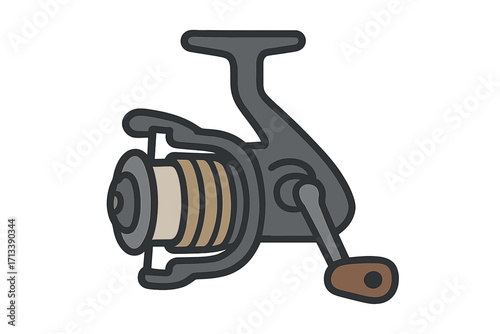 Fishing reel icon for sport fishing hobby. Spinning reel gear symbol. Vector cartoon illustration of fishing equipment tackle isolated on a transparent background. Fisherman tool.