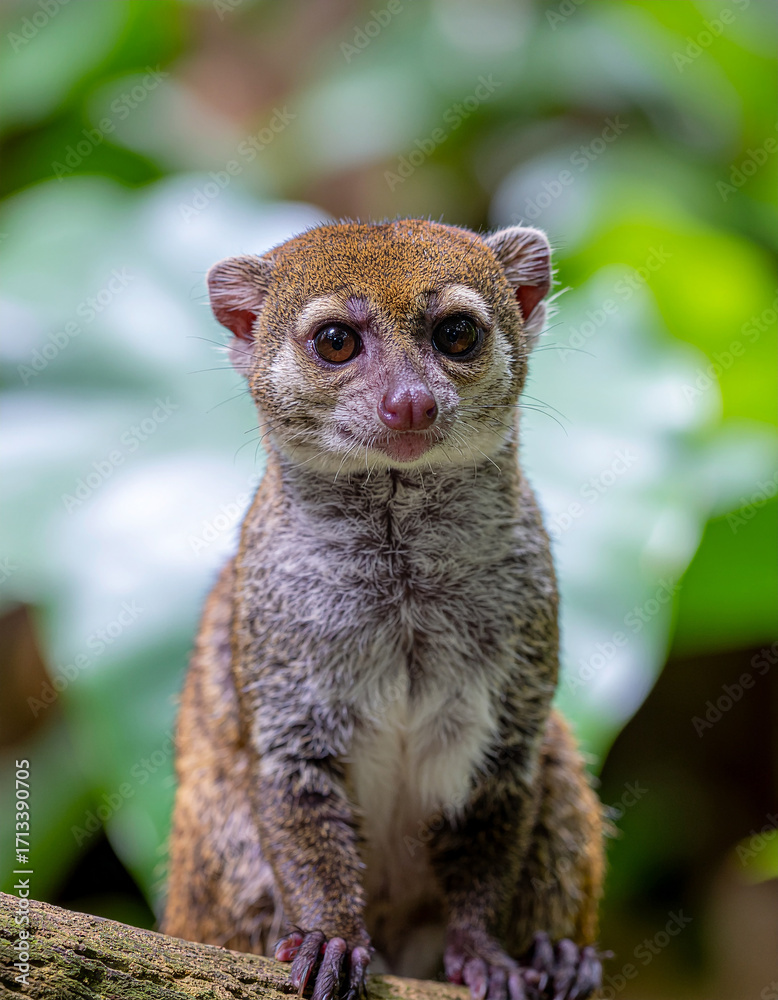 Obraz premium Curious Coati Pup Perched on a Branch