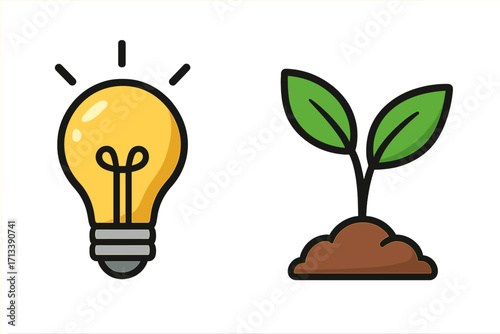 Green idea and sustainable energy concept. Light bulb with a growing plant sprout. Metaphor for business growth, innovation, ecology, and eco-friendly solutions. Development.