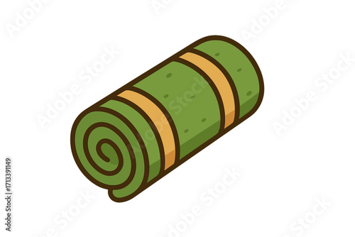 Rolled camping mat icon for travel and tourism. Sleeping pad for hiking, trekking and outdoor adventure. Yoga or fitness mat equipment. Vector cartoon flat style illustration.