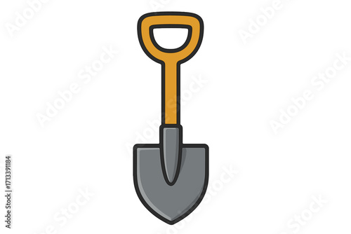 Shovel icon for agriculture, gardening. Vector spade tool for digging. Symbol of construction work, farming, manual labor. Cartoon equipment illustration for groundwork.