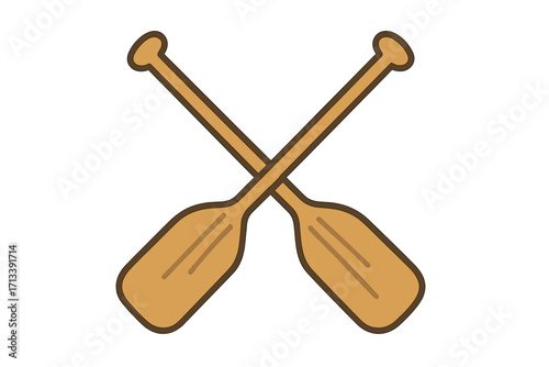 Crossed wooden paddles vector icon. Canoe or kayak oars emblem for adventure club or team. Water sport, boating, and rafting on a river or lake concept. Simple flat logo design.