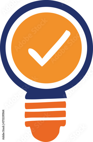 Abstract symbol representing a bright idea or successful concept with a checkmark inside a lightbulb shape